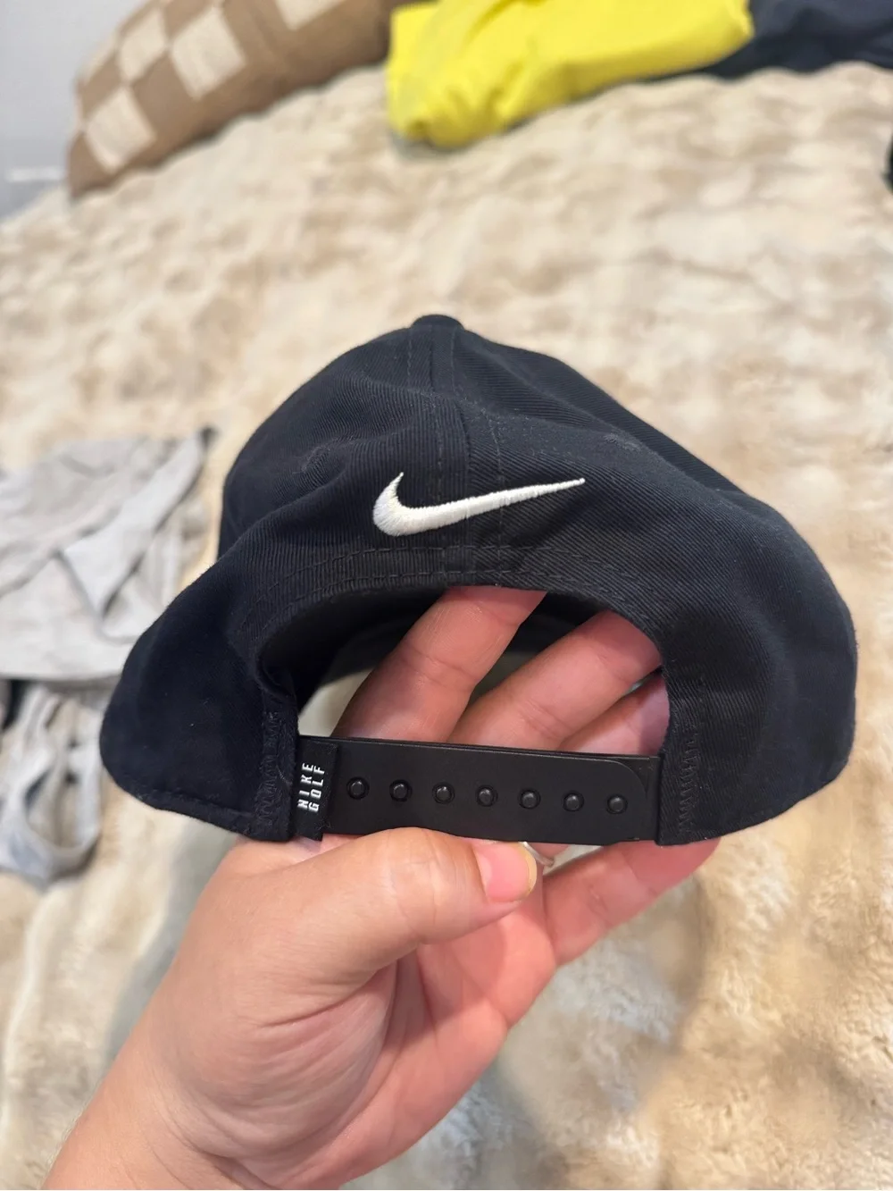 Nike Black Snapback with White Swoosh Patch